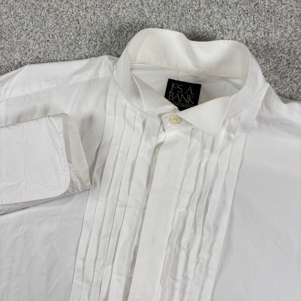 Jos. A. Bank Tuxedo Shirt Mens 15-34 White Pleated Wing Collar Tailored Fit